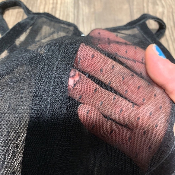 Express sheath cold shoulder velvet mesh dot dress - Picture 5 of 6